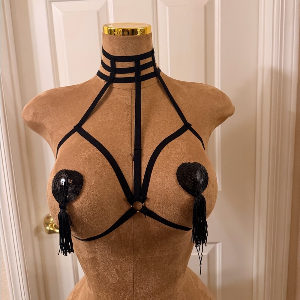 Black Strappy Harness with Sequin Tassels